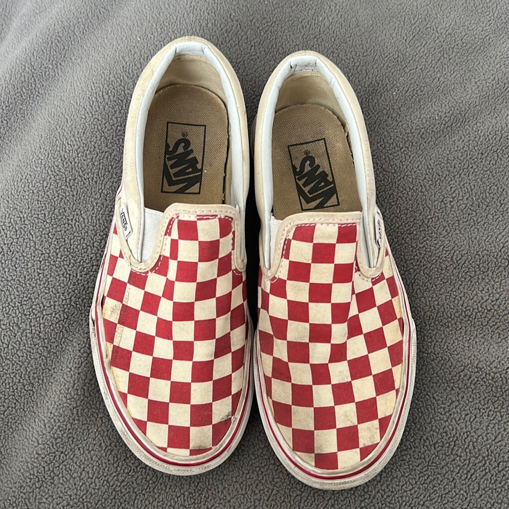 Red checkered vans slip ons